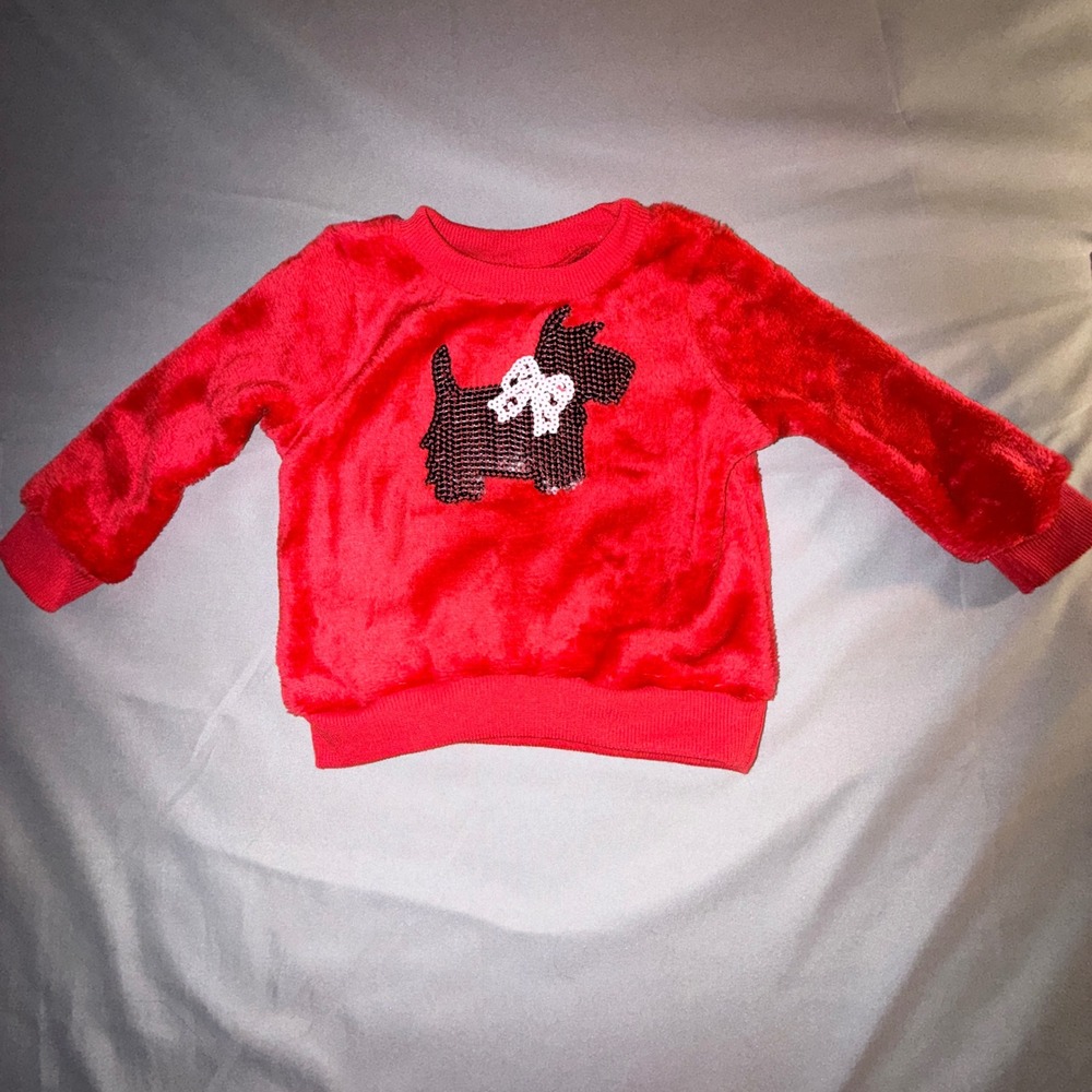 Just Lizzy Red Fluffy Dog Sequin‎ Sweatshirt Toddler Girls 18M NWOT